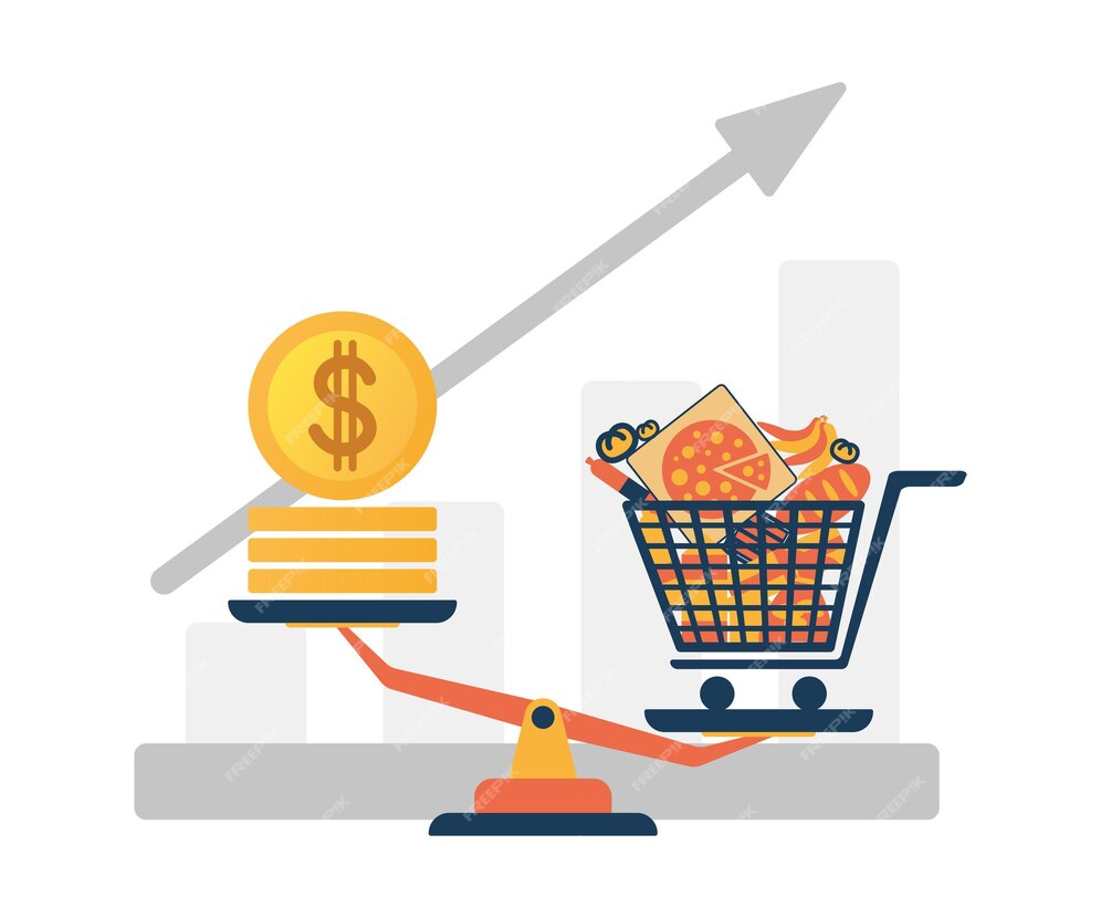 concept-growth-consumer-basket-population-groceries-outweighs-money-dollars-scales_206127-613